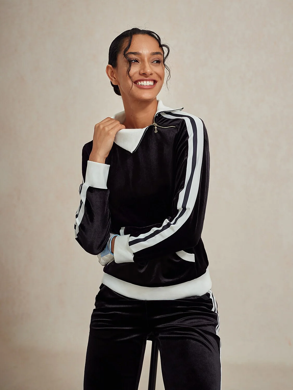 UltraSoft Velvet Long Sleeve Asymmetrical Collar Sweatshirt