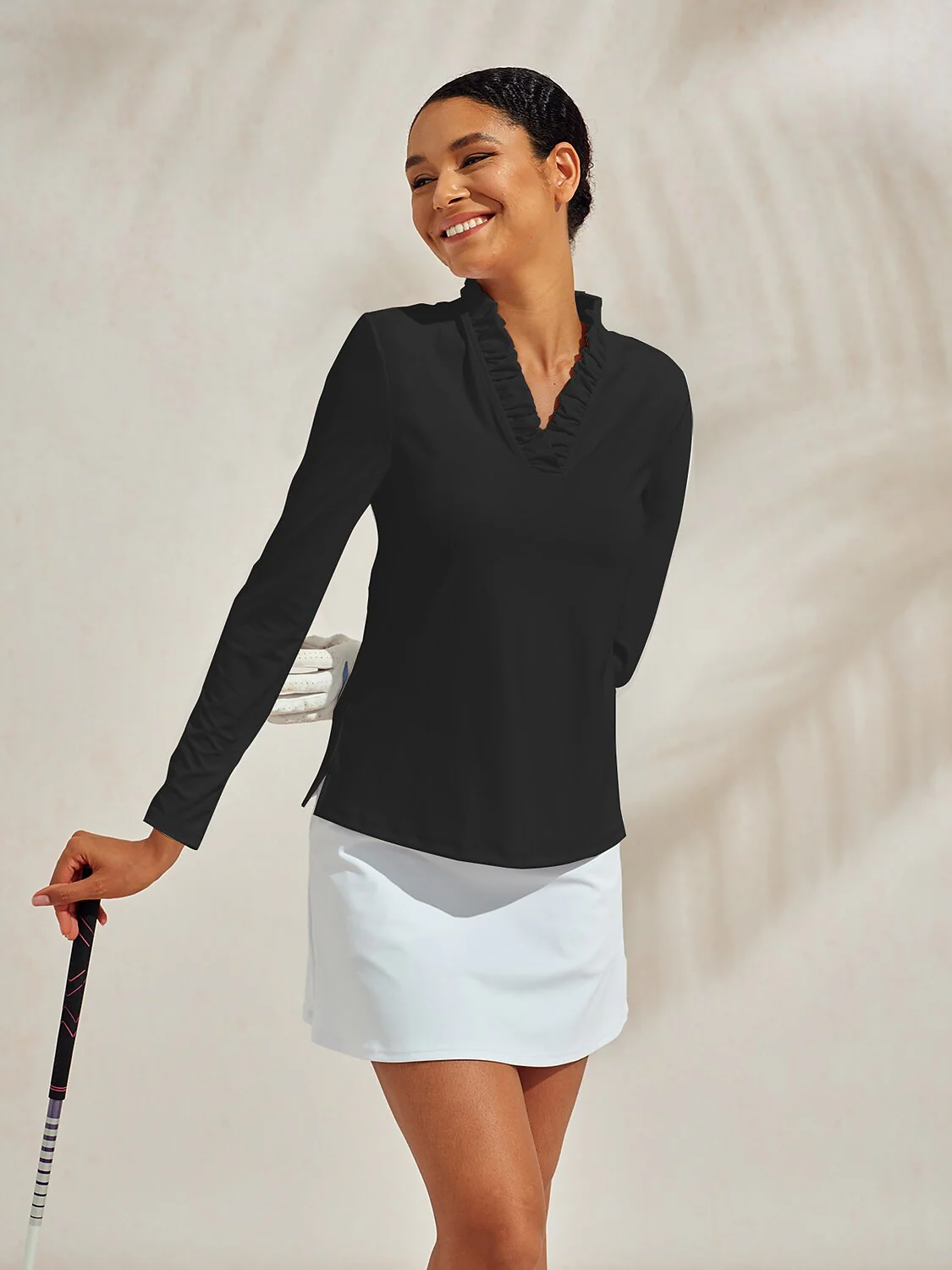 More Than Basic Ruffle V-Neck Polo Top UPF50+