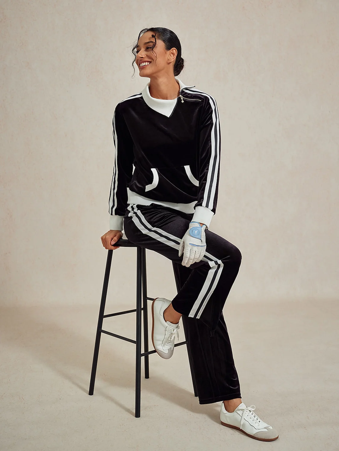 UltraSoft Velvet Long Sleeve Asymmetrical Collar Sweatshirt