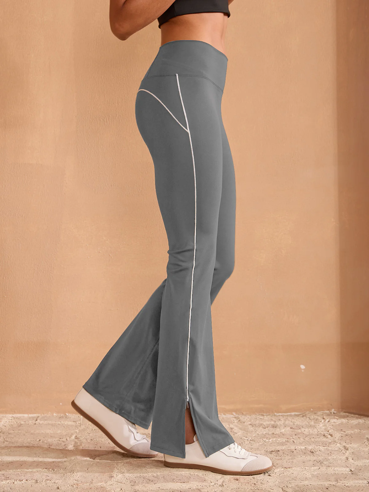 More Than Basic High Waist 35 Inch Trimmed Flared Pants