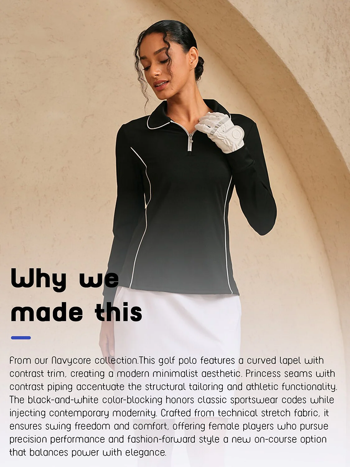 Navycore Trimmed Peter Pan Collar Golf Polo Shirt UPF50+