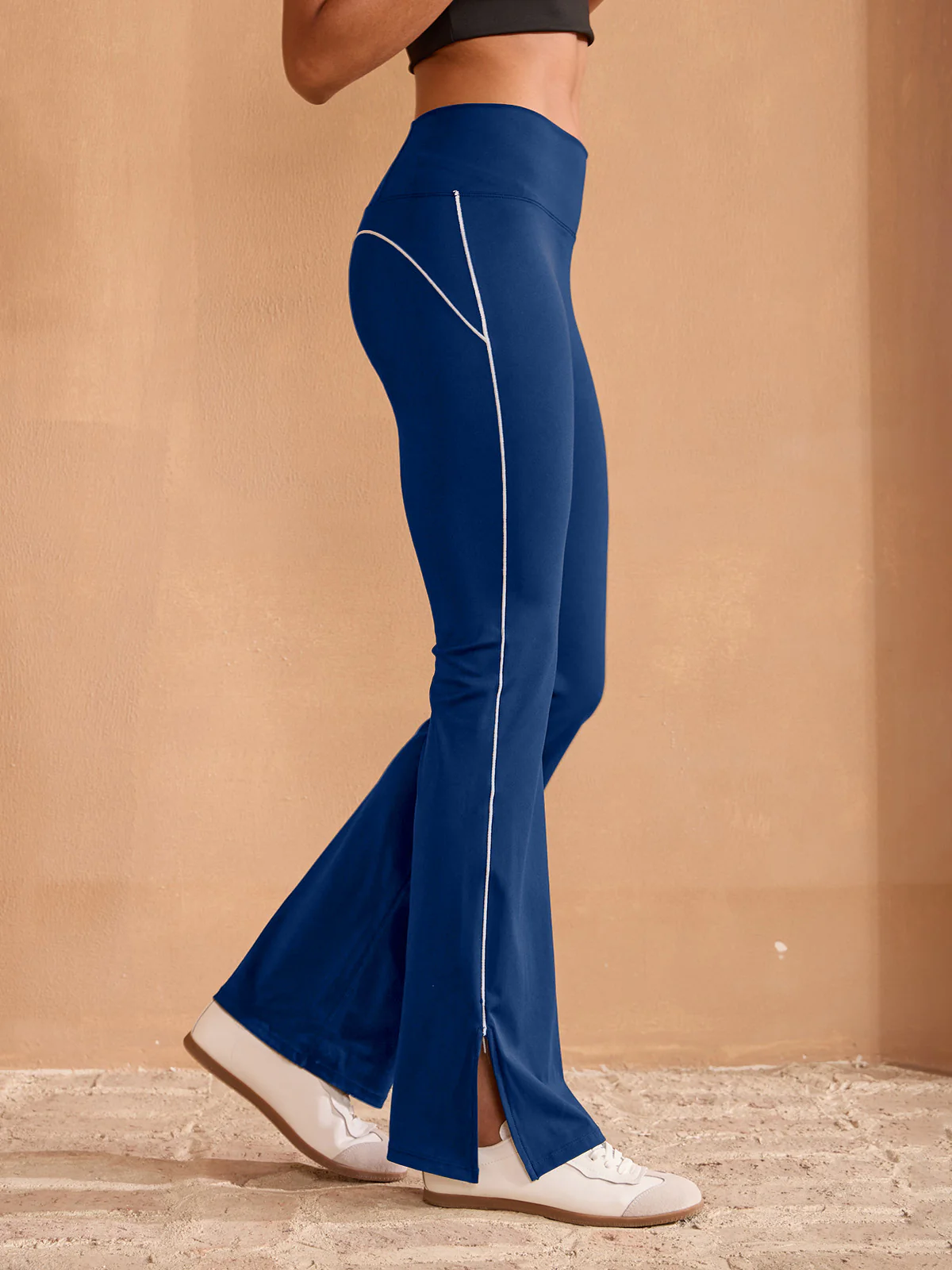 More Than Basic High Waist 35 Inch Trimmed Flared Pants