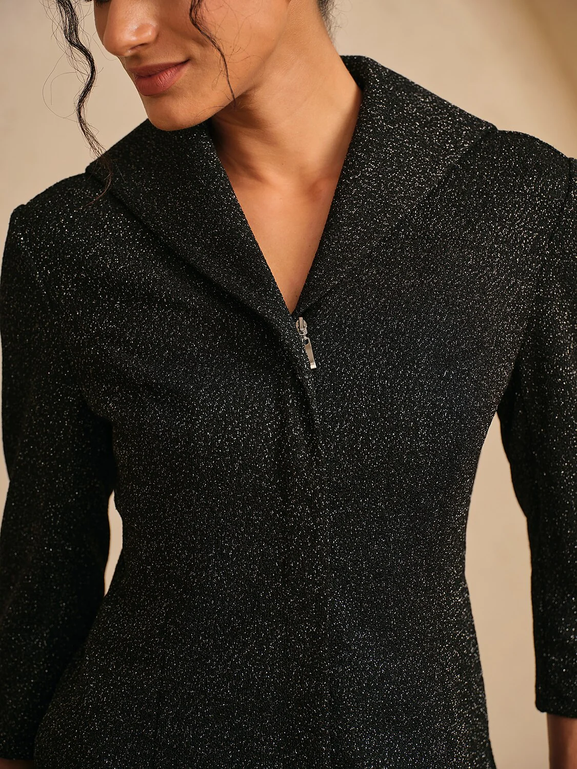 Luxe Limited Edition 3/4 Sleeve Shiny Lapel Jacket