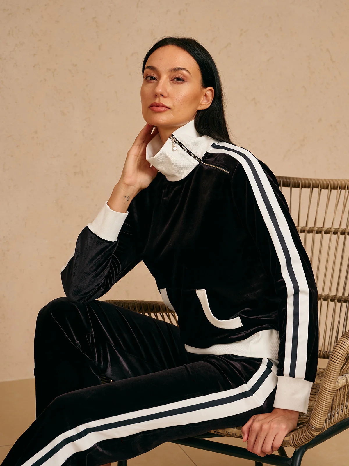 UltraSoft Velvet Long Sleeve Asymmetrical Collar Sweatshirt