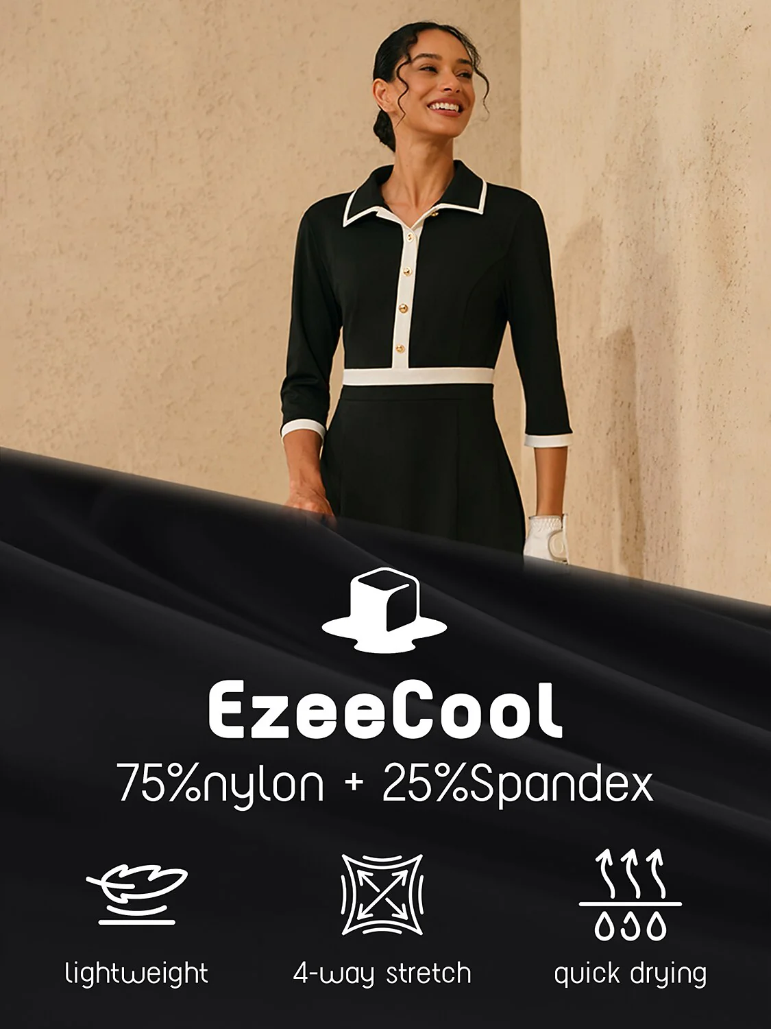 More Than Basic 3/4 Sleeve Asymmetrical Ruffle 36.5 Inch Dress