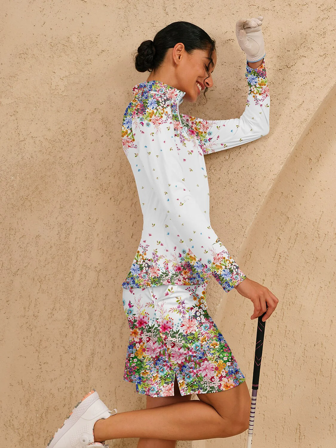 Botanical Energy Silky Ruffle Golf Shirt Quarterzip UPF50+