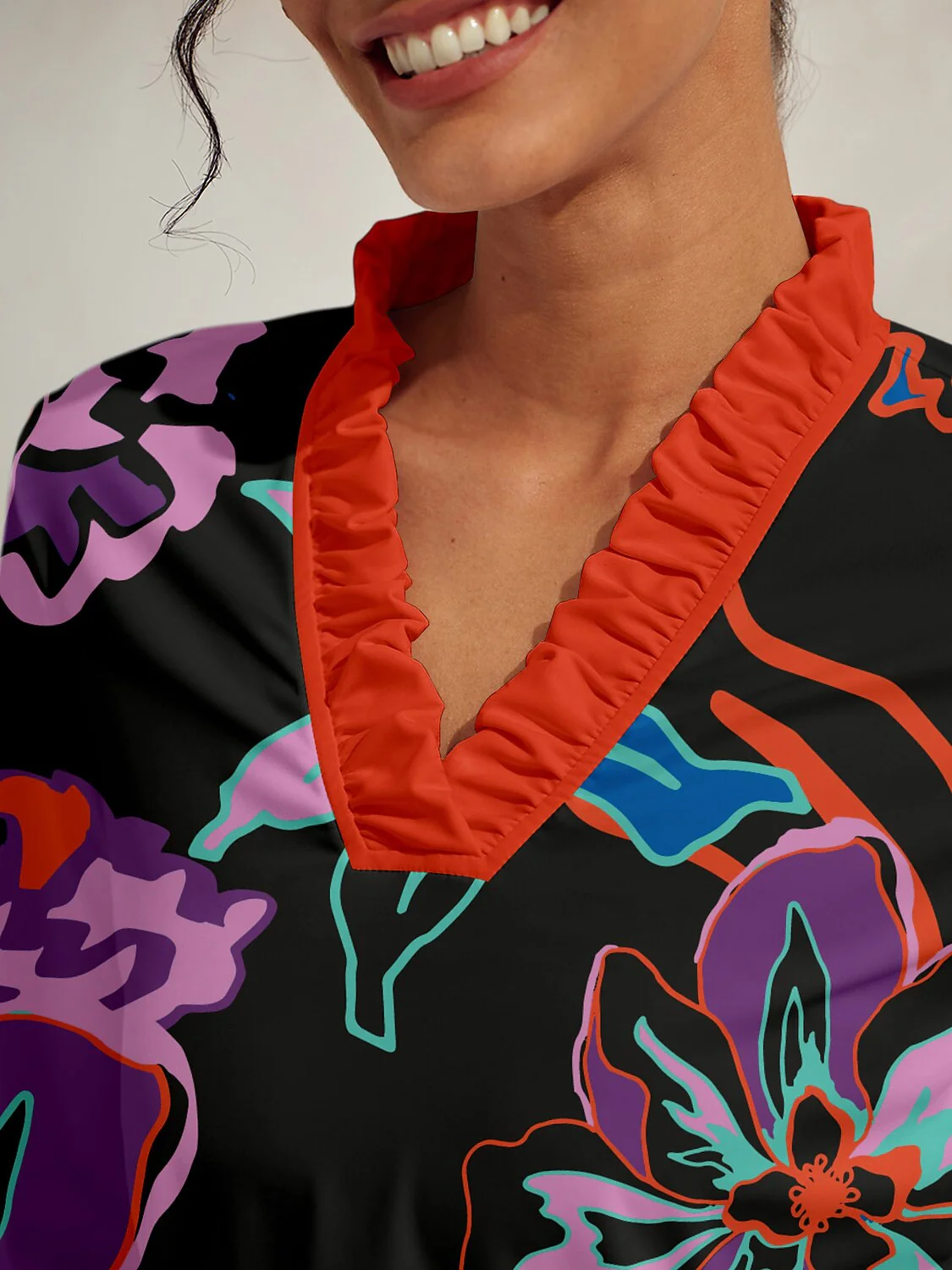 Botanical Energy Ruffle V-Neck Silky Polo Top UPF50+