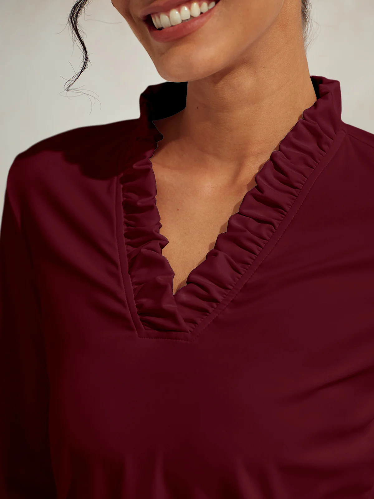 More Than Basic Ruffle V-Neck Polo Top UPF50+