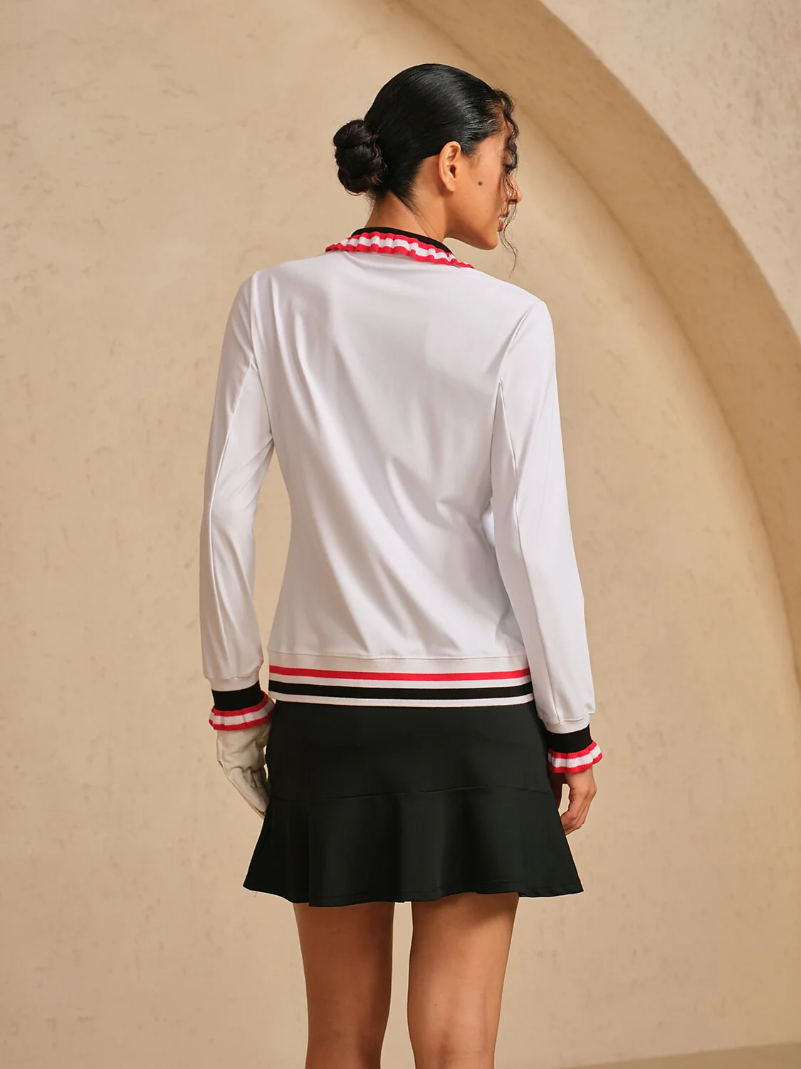 Navycore Ruffle Ribbed Lapel Golf Polo Shirt UPF50+