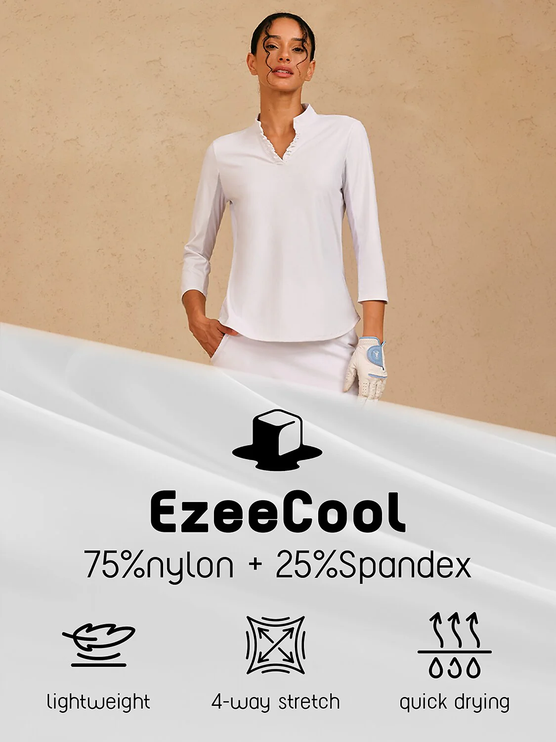 More Than Basic Ruffle V-Neck Mesh Polo Top UPF50+