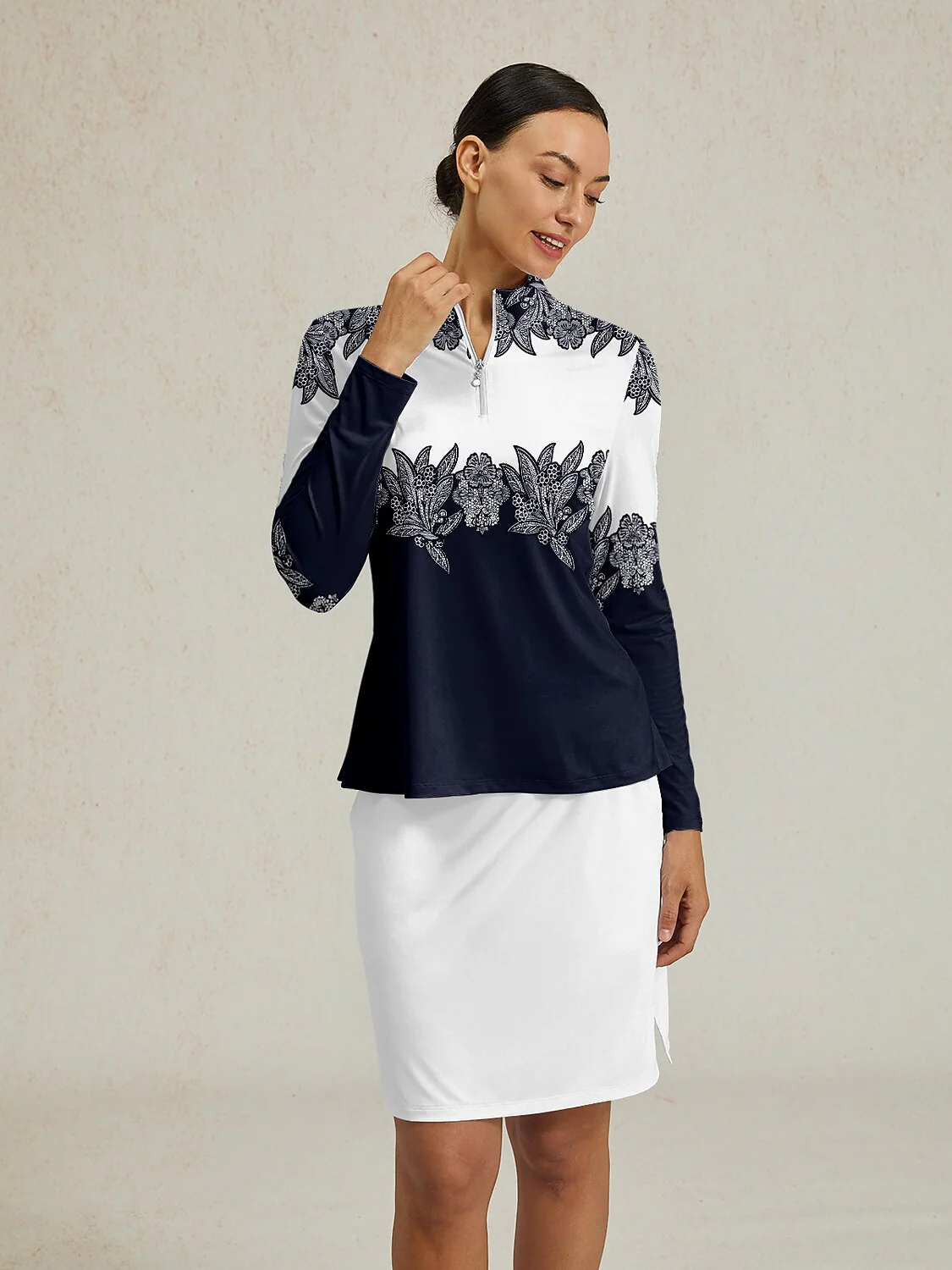 Botanical Energy Silky Ruffle Golf Shirt Quarterzip UPF50+