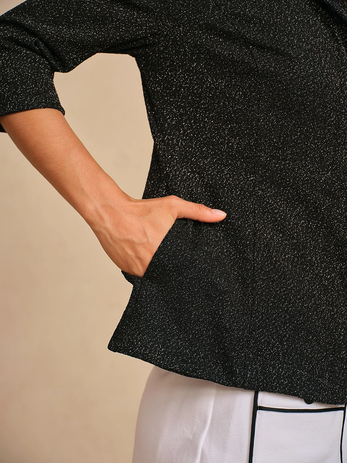 Luxe Limited Edition 3/4 Sleeve Shiny Lapel Jacket