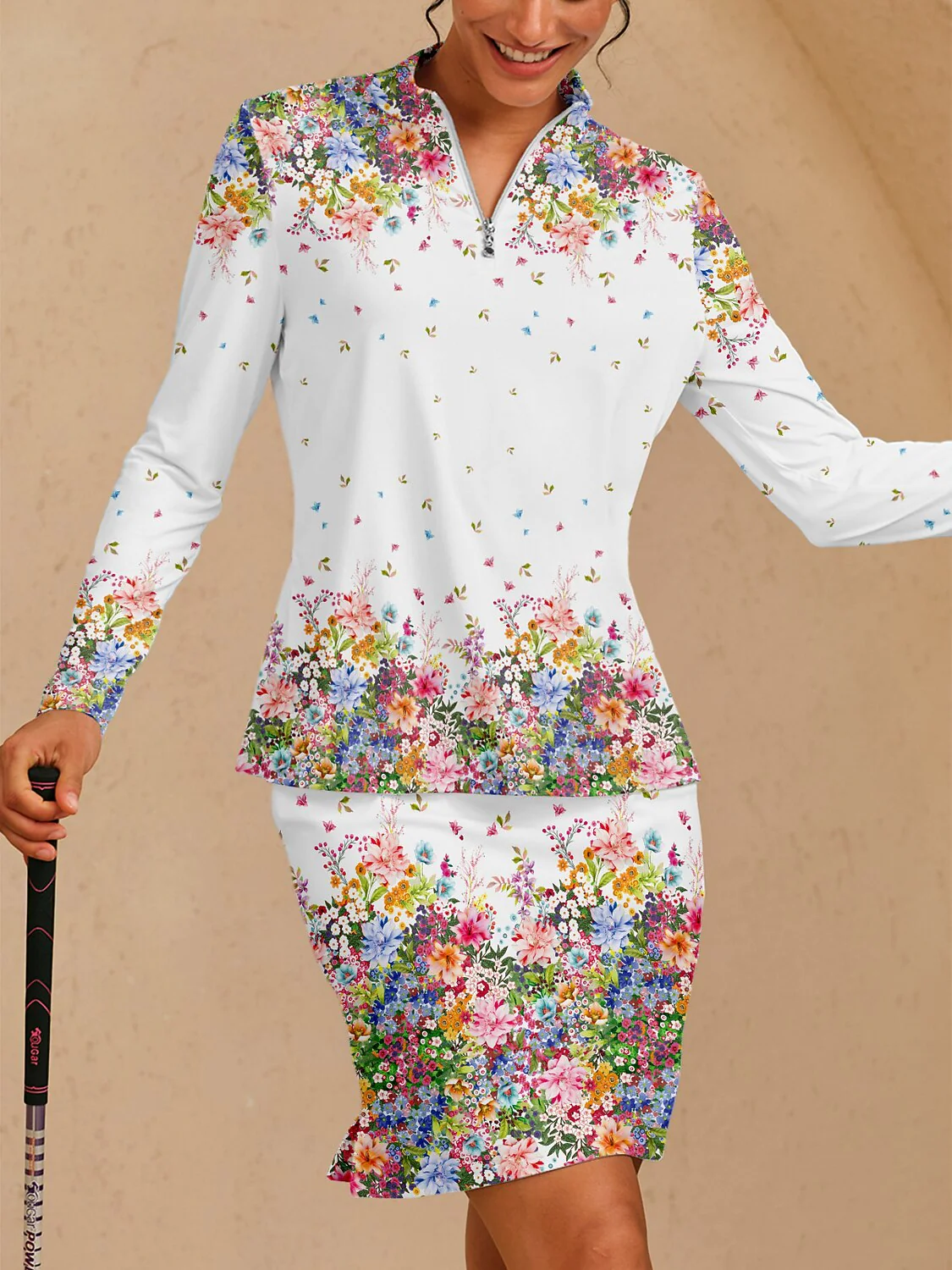 Botanical Energy Silky Ruffle Golf Shirt Quarterzip UPF50+