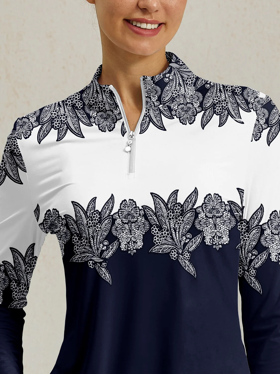 Botanical Energy Silky Ruffle Golf Shirt Quarterzip UPF50+