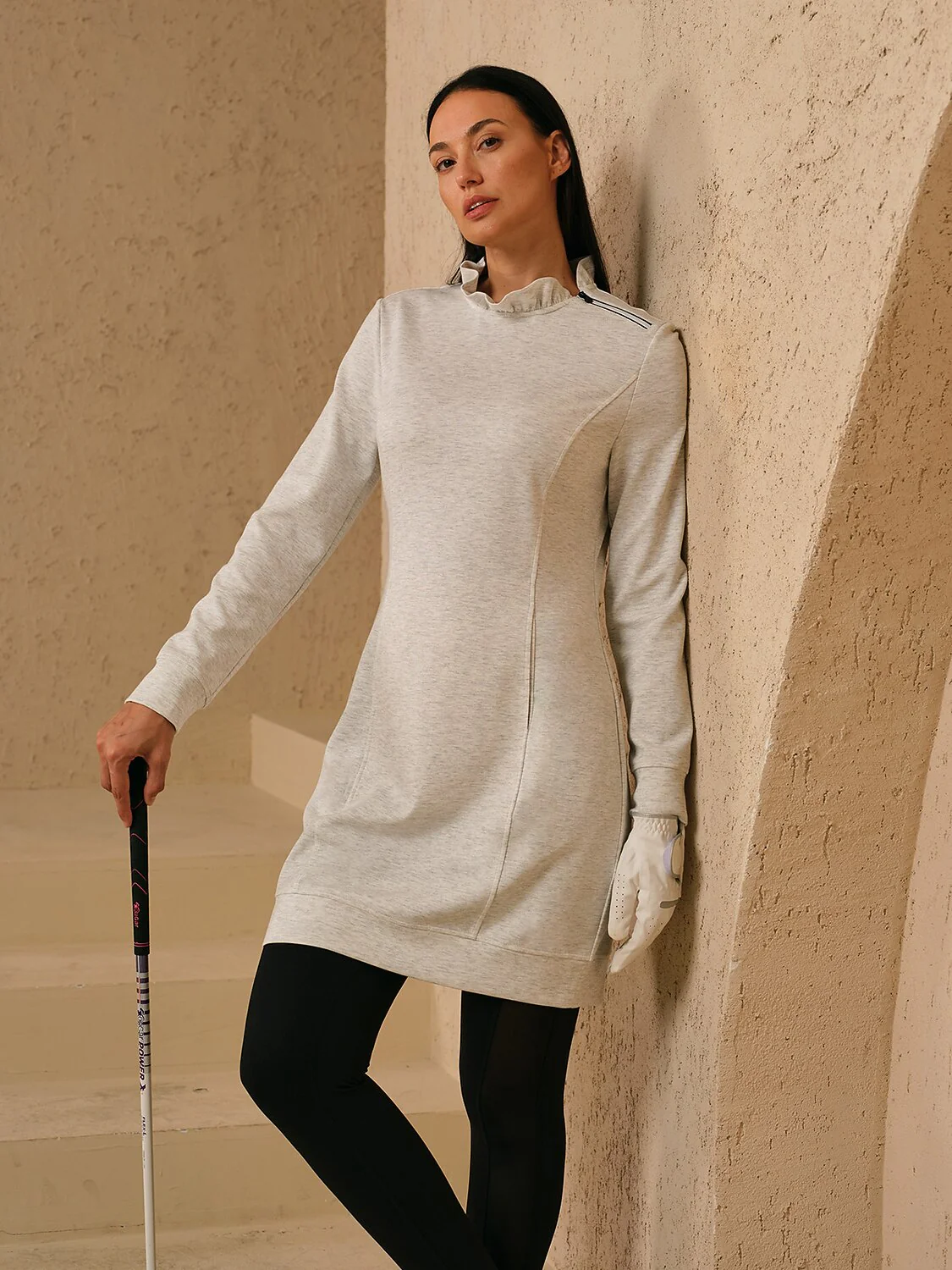 UltraSoft Long Sleeve Ruffle 36.5 Inch Dress