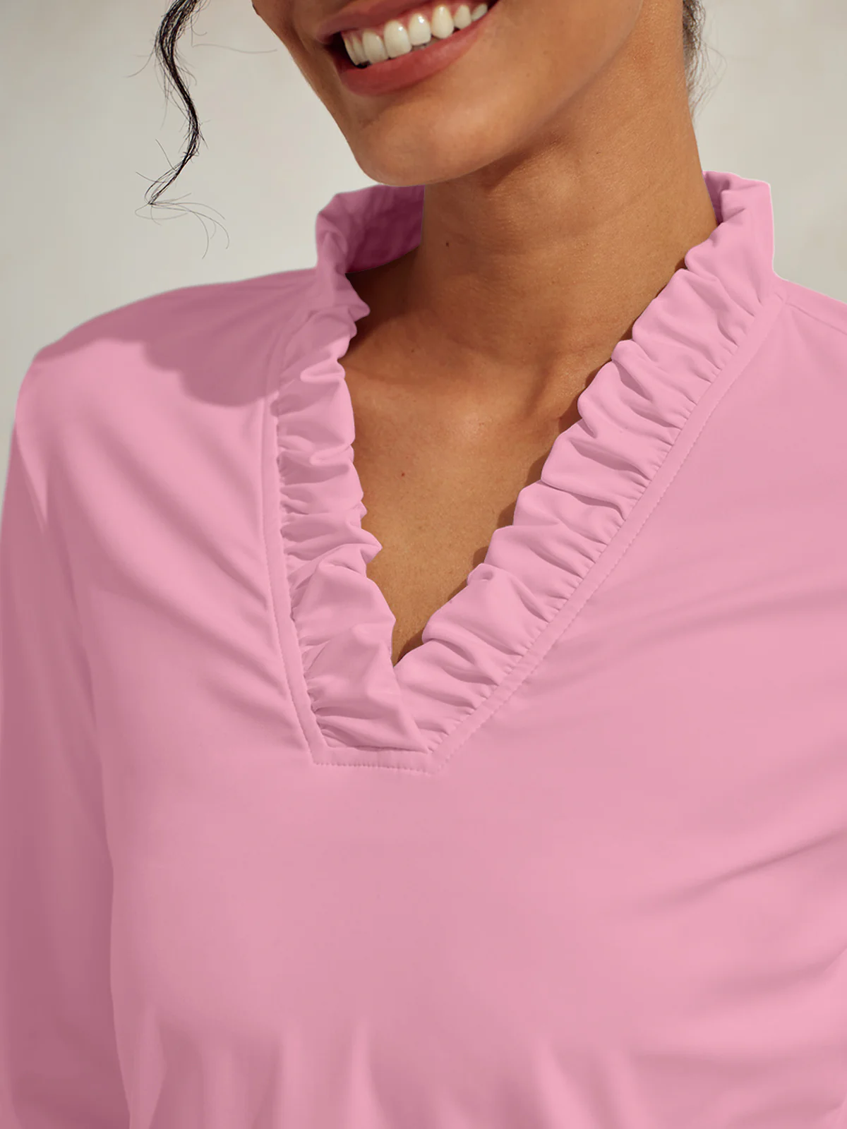More Than Basic Ruffle V-Neck Polo Top UPF50+