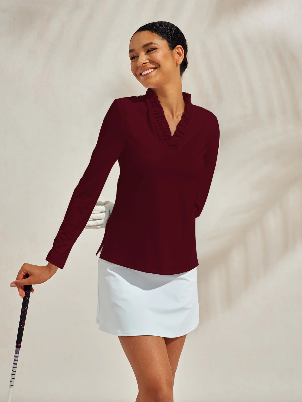 More Than Basic Ruffle V-Neck Polo Top UPF50+
