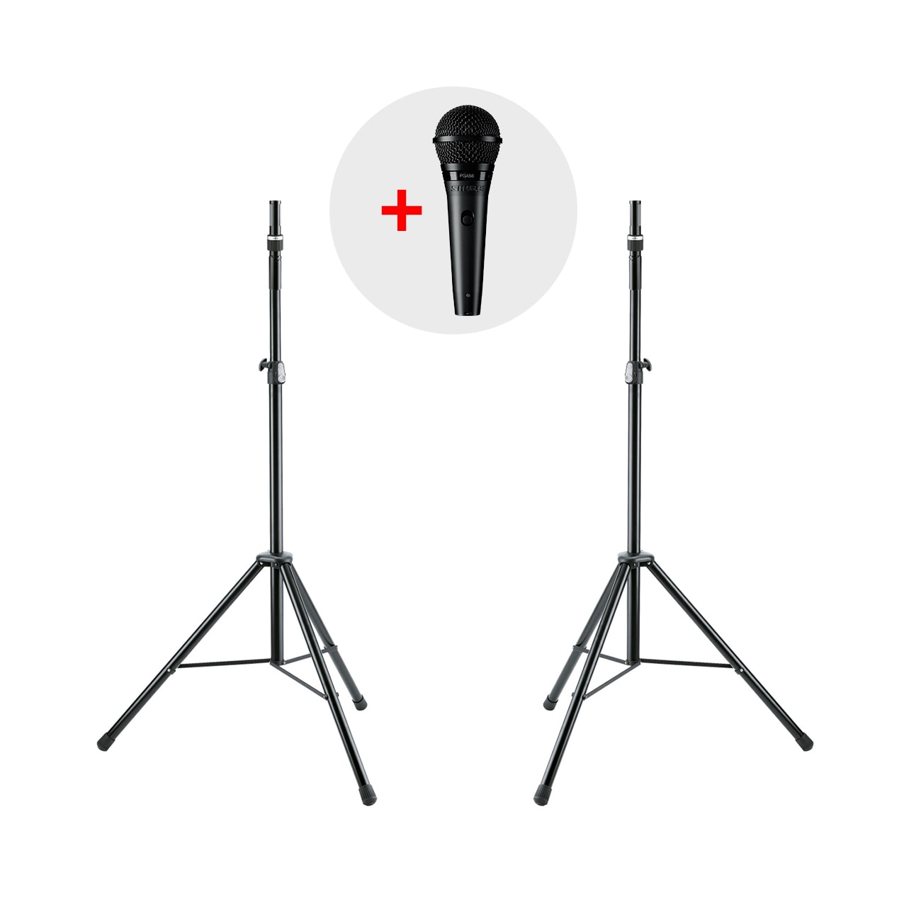 K&M 21476 speaker stand (pair) + Shure PGA58 microphone
