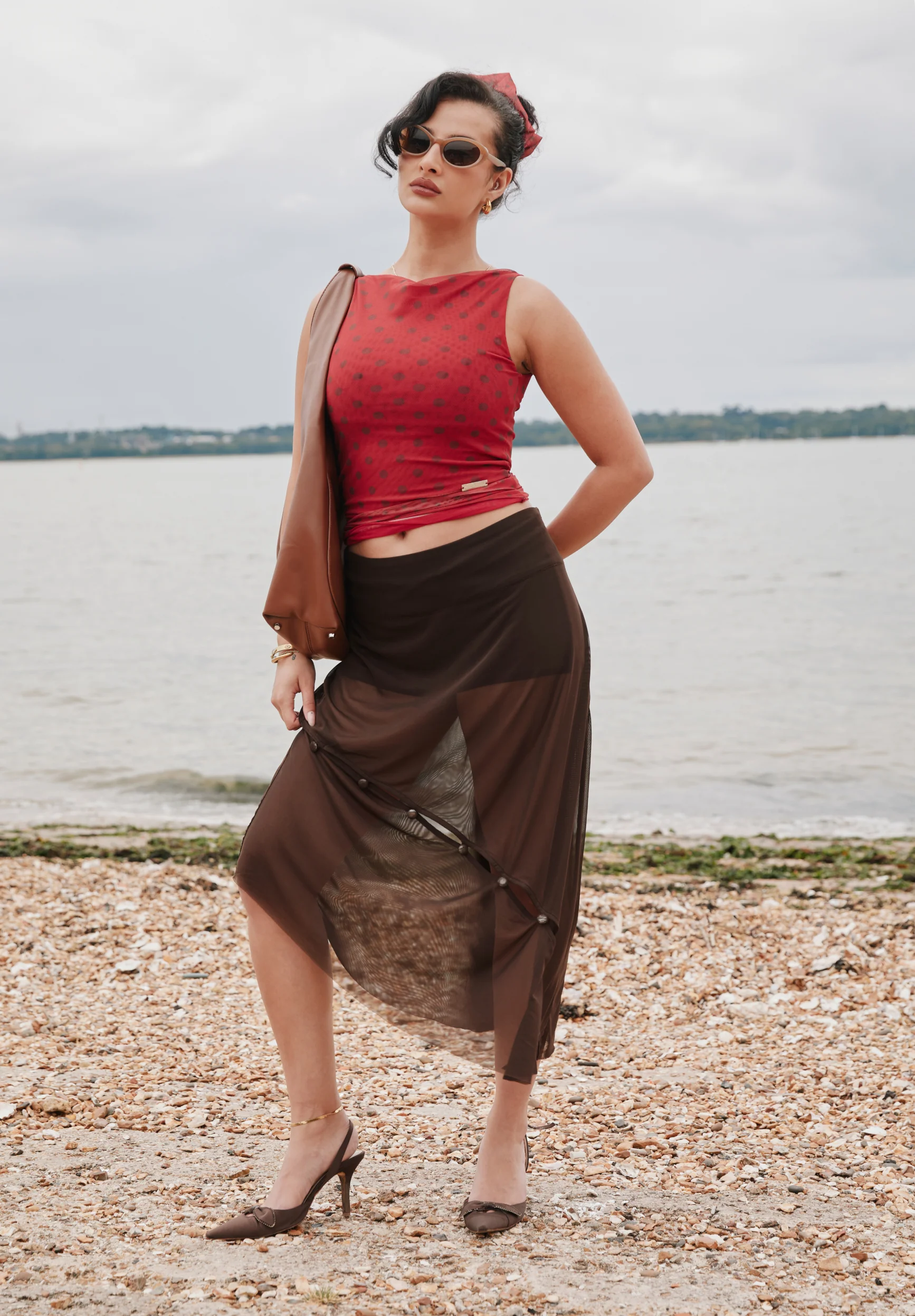 DOUBLE LAYER POLKA DOT MESH VEST