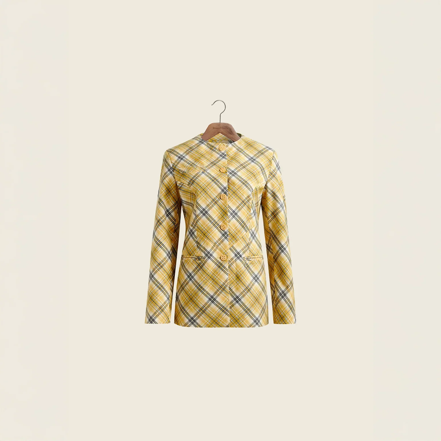 CHECK COLLARLESS BLAZER