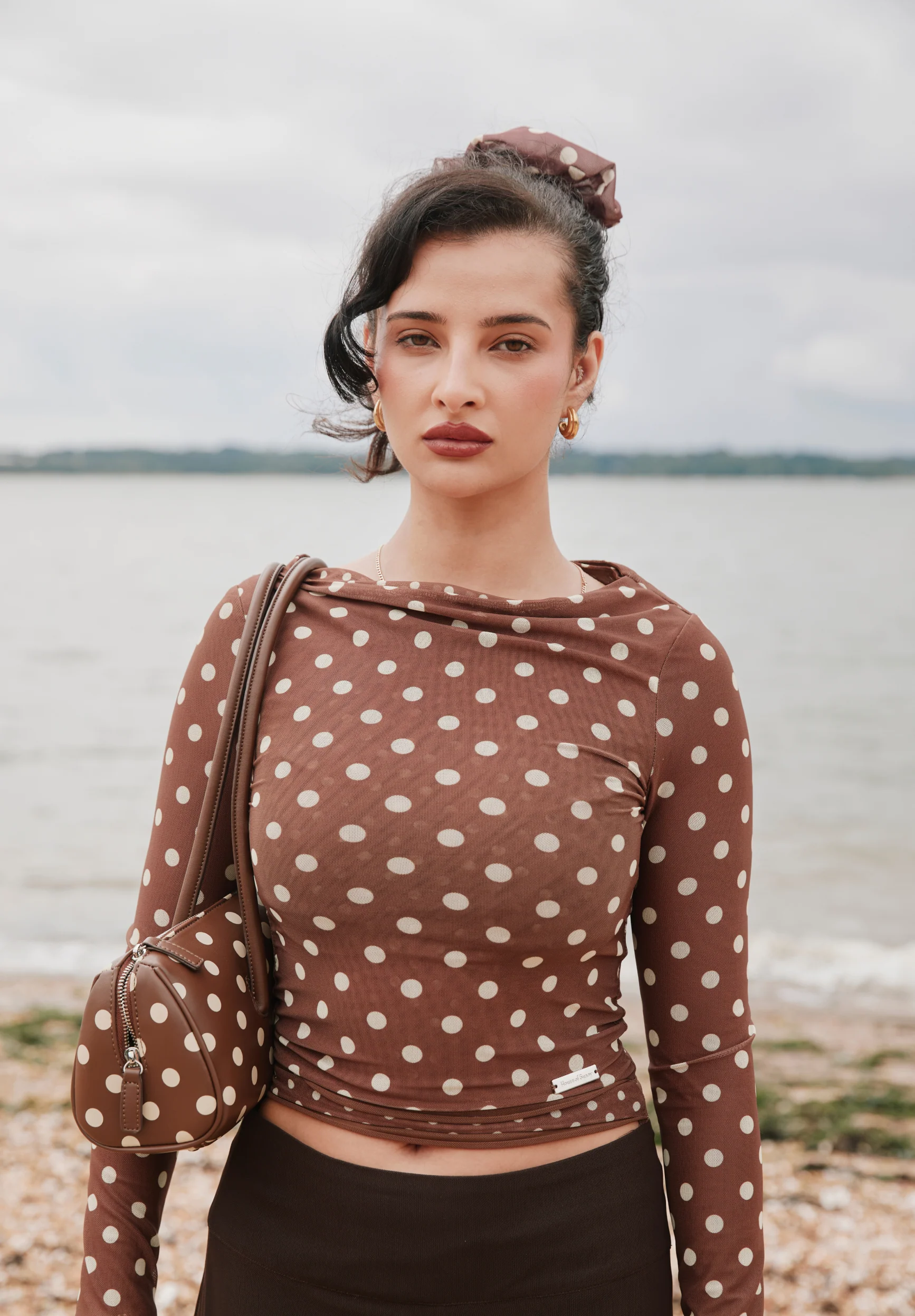 DOUBLE LAYER POLKA DOT MESH LONG SLEEVE