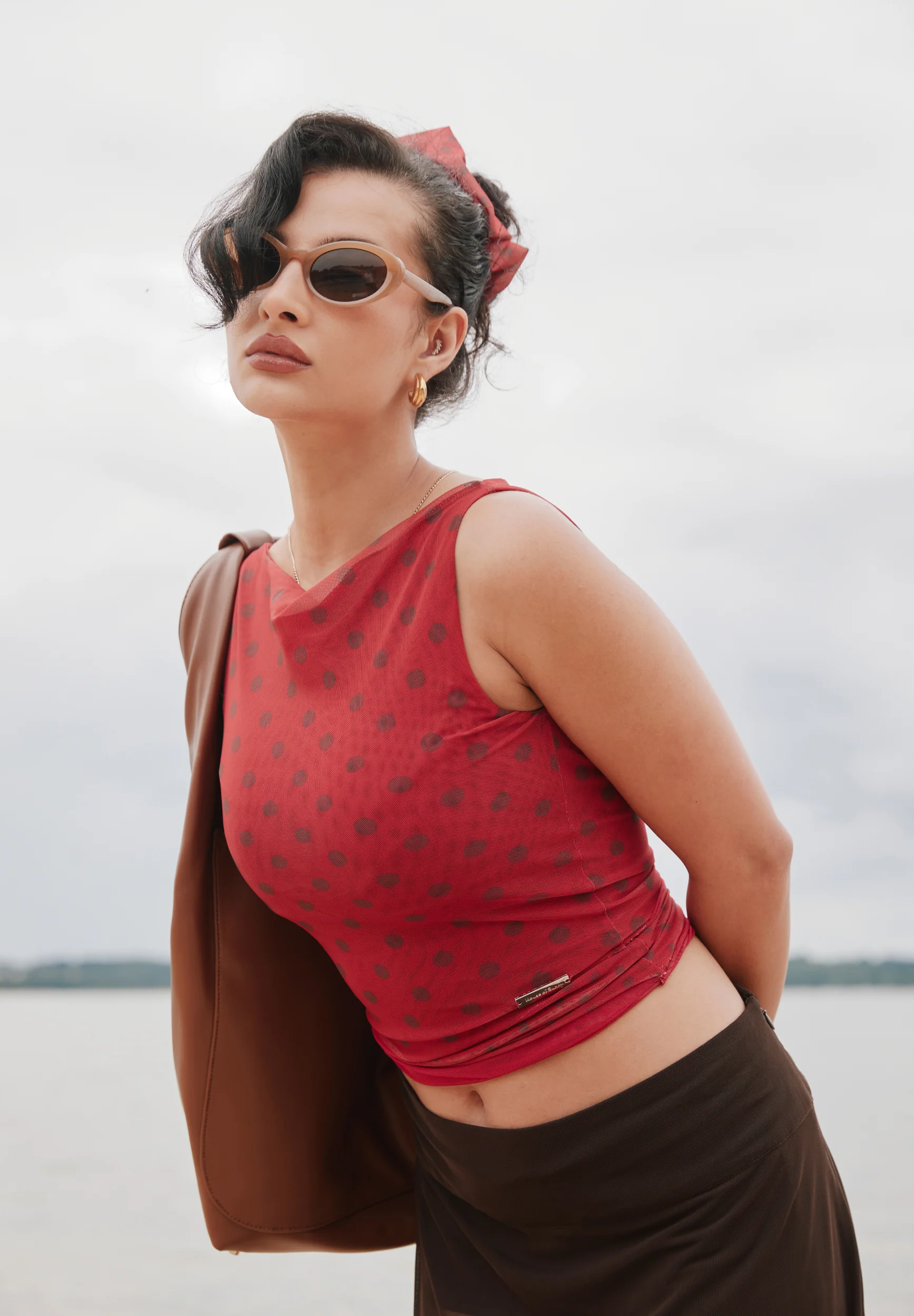 DOUBLE LAYER POLKA DOT MESH VEST