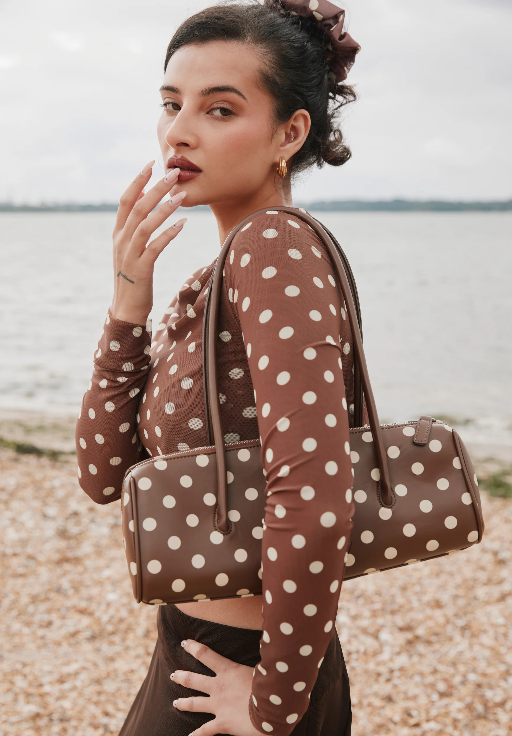 DOUBLE LAYER POLKA DOT MESH LONG SLEEVE