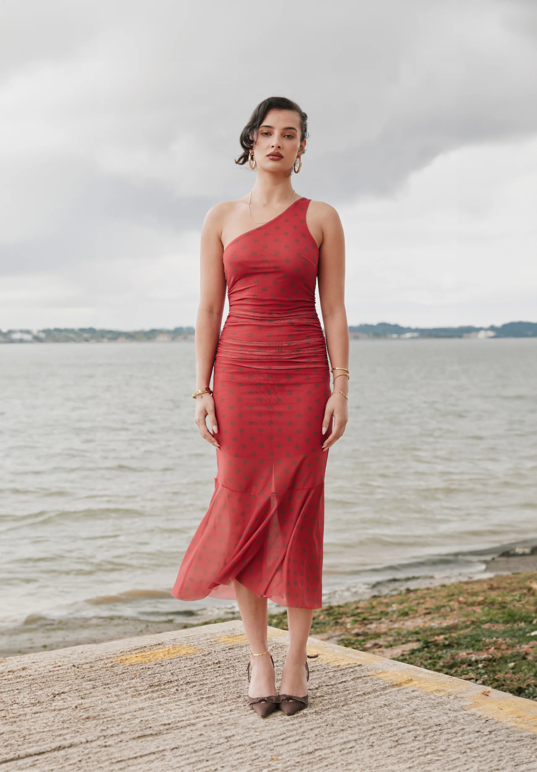 POLKA DOT ASYMMETRIC DRESS