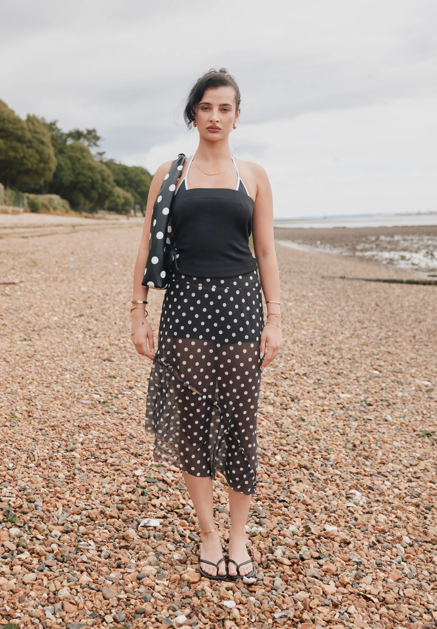 POLKA DOT MESH PRINTED SKIRT