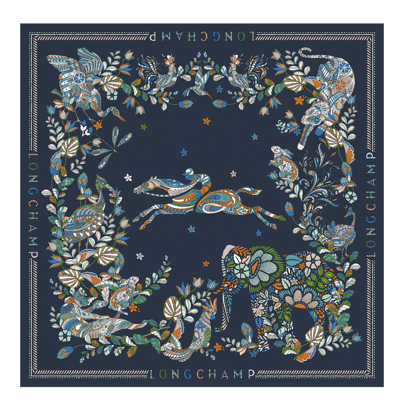 Forêt Longchamp Silk scarf 90 Navy - Silk
