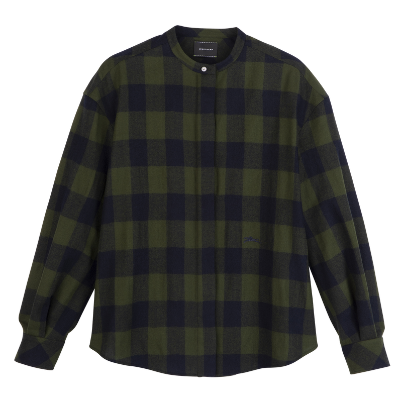 Shirt Navy/Fir - Jacquard wool
