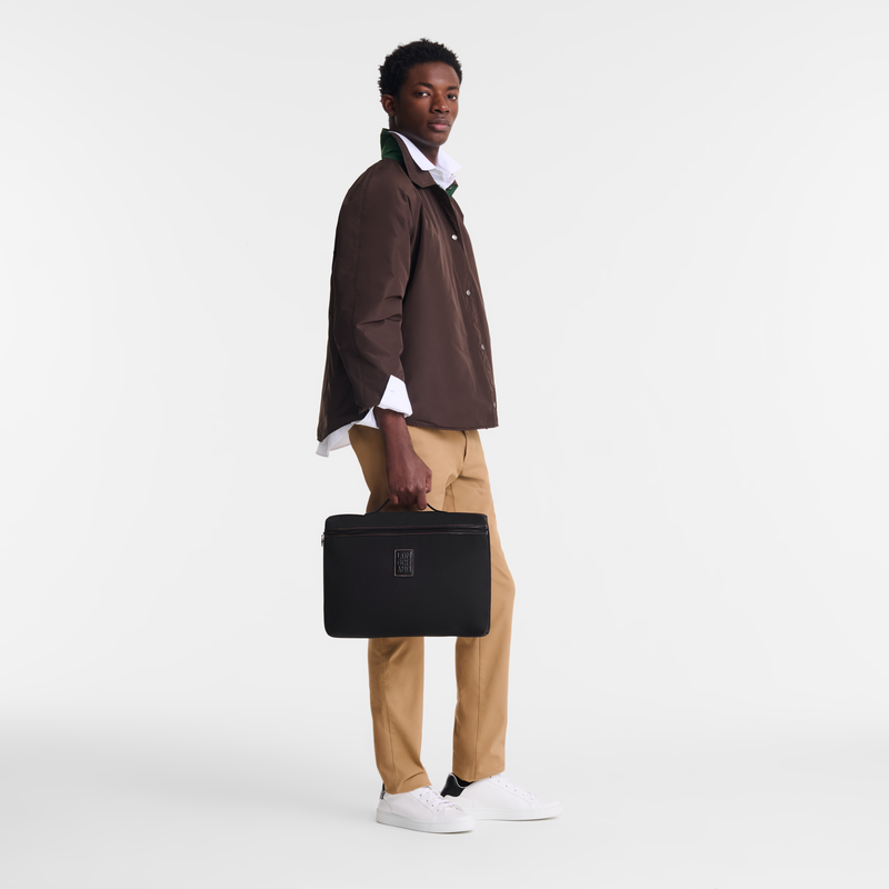 Boxford S Briefcase Black - Recycled canvas