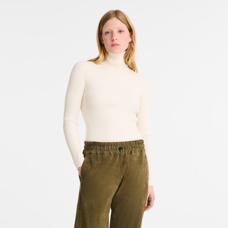 High collar fitted jumper Ecru - Knit