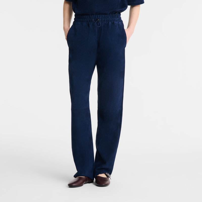 Leather straight pants Navy - Leather