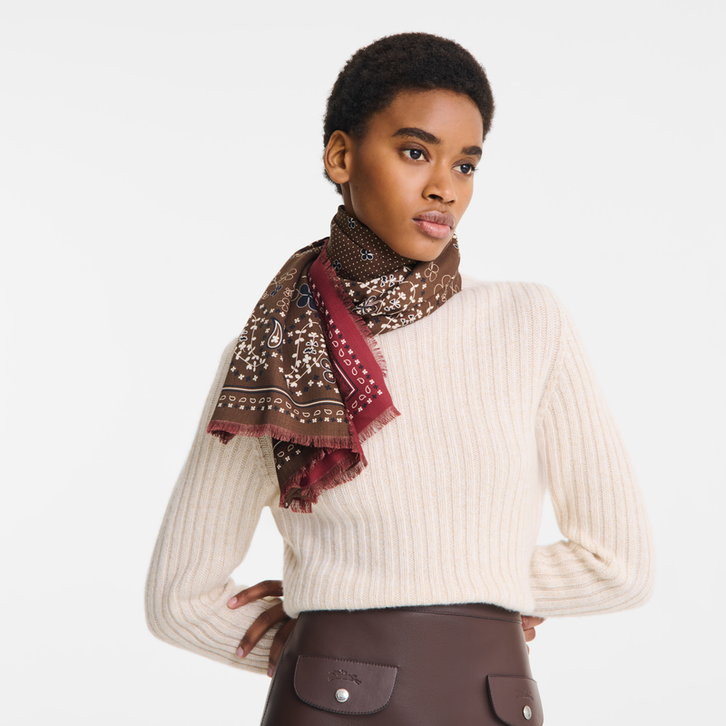 French Bandana Stole Pomegranate/Chocolate - Wool blend