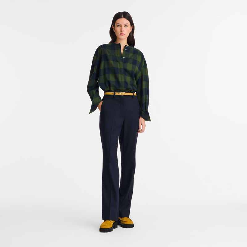 Shirt Navy/Fir - Jacquard wool