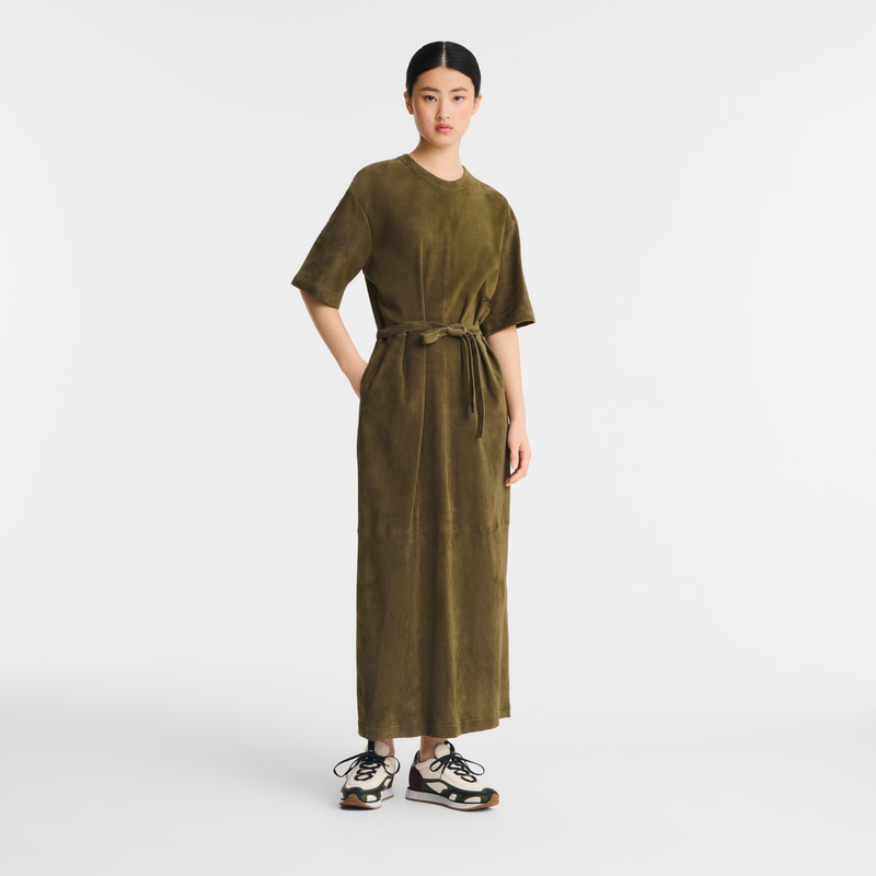 Leather long dress Khaki - Leather