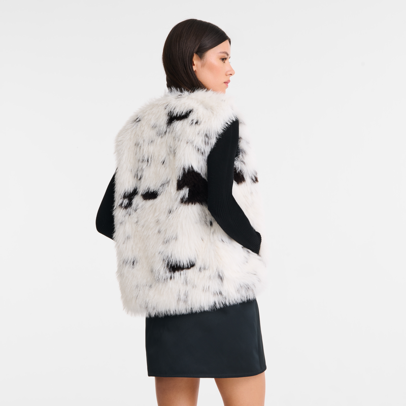 Sleeveless cardigan Black/White - Faux fur
