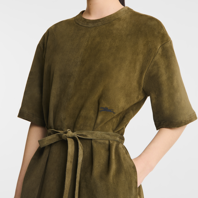 Leather long dress Khaki - Leather