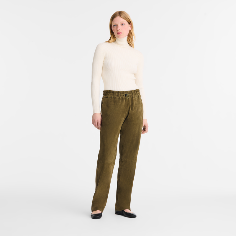 Leather straight pants Khaki - Leather