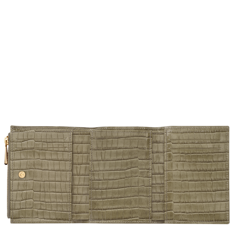 Longchamp Pocket Compact wallet Olive - Leather