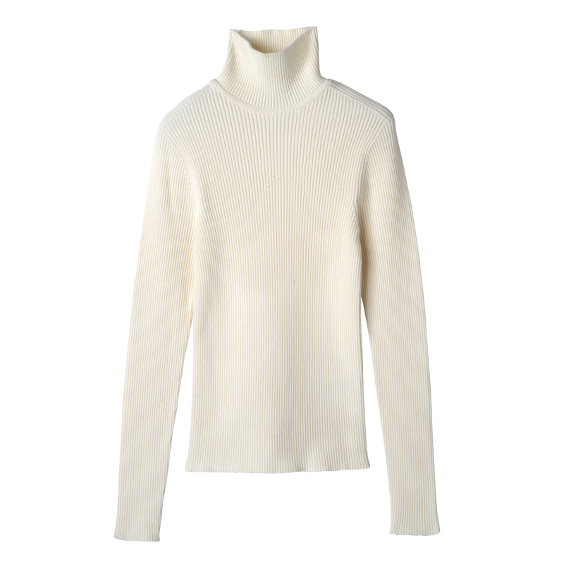 High collar fitted jumper Ecru - Knit