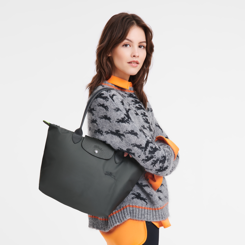 Le Pliage Green M Tote bag Graphite - Recycled canvas