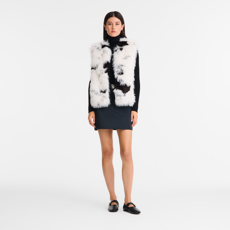 Sleeveless cardigan Black/White - Faux fur