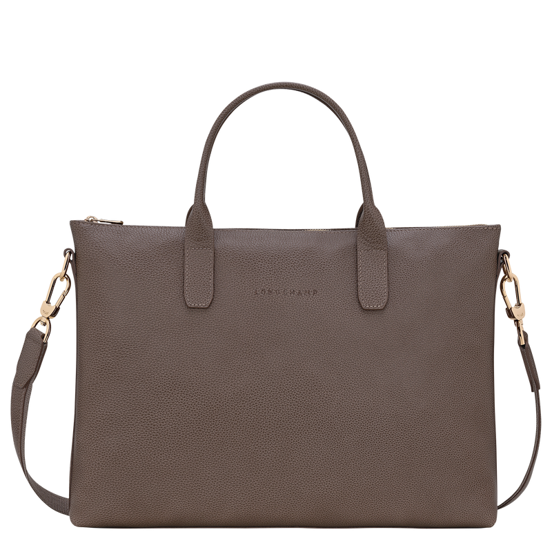 Le Foulonné S Briefcase Taupe - Leather