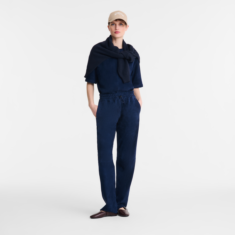 Leather straight pants Navy - Leather