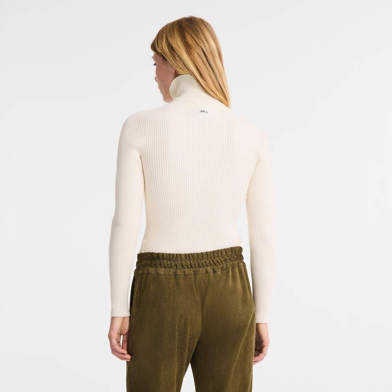 High collar fitted jumper Ecru - Knit