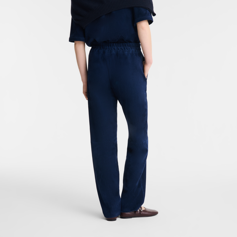 Leather straight pants Navy - Leather