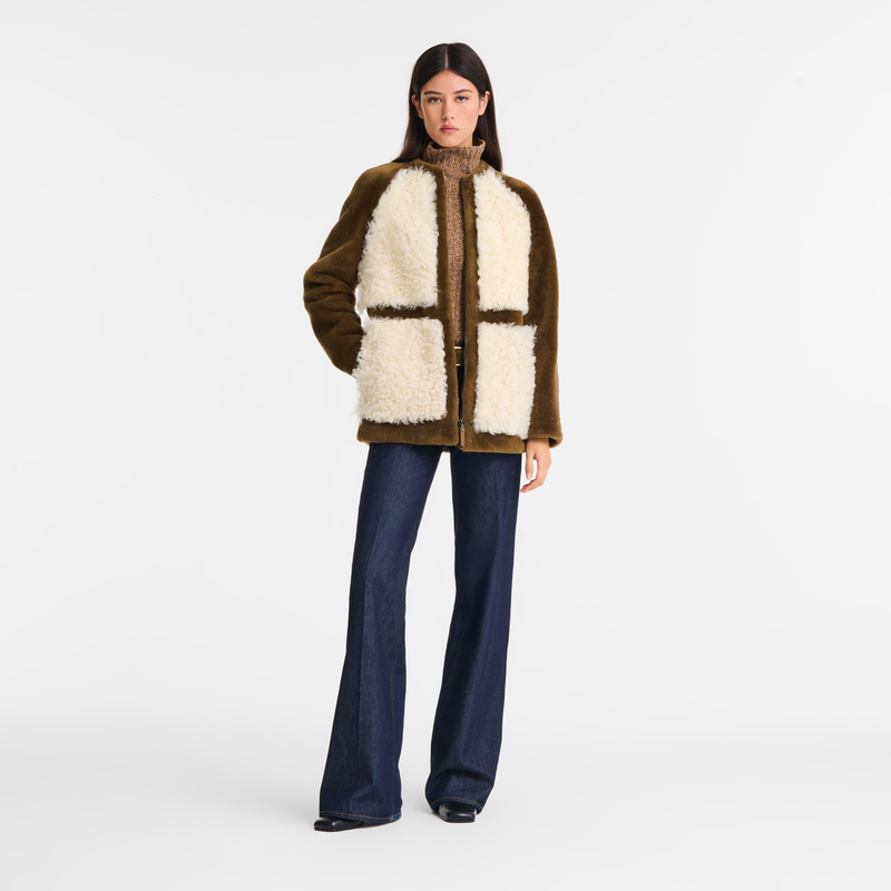 Coat Olive/Ecru - Leather