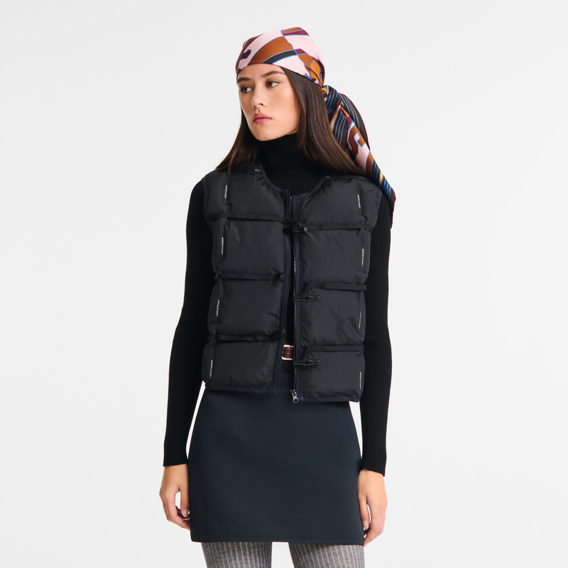 Sleeveless cardigan Black - Quilted techno-taffeta